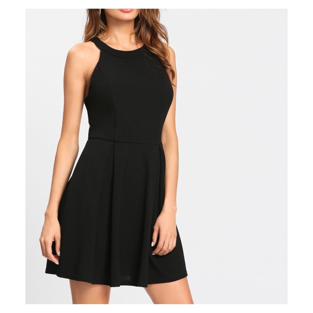 Black Sleeveless Cut Out Backless Skater Dress - Picture 4 of 6